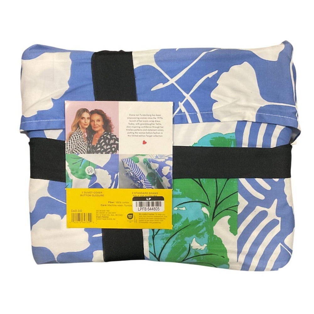 NWT Diane Von Furstenberg Duvet Cover Set Full Queen Floral Reversible